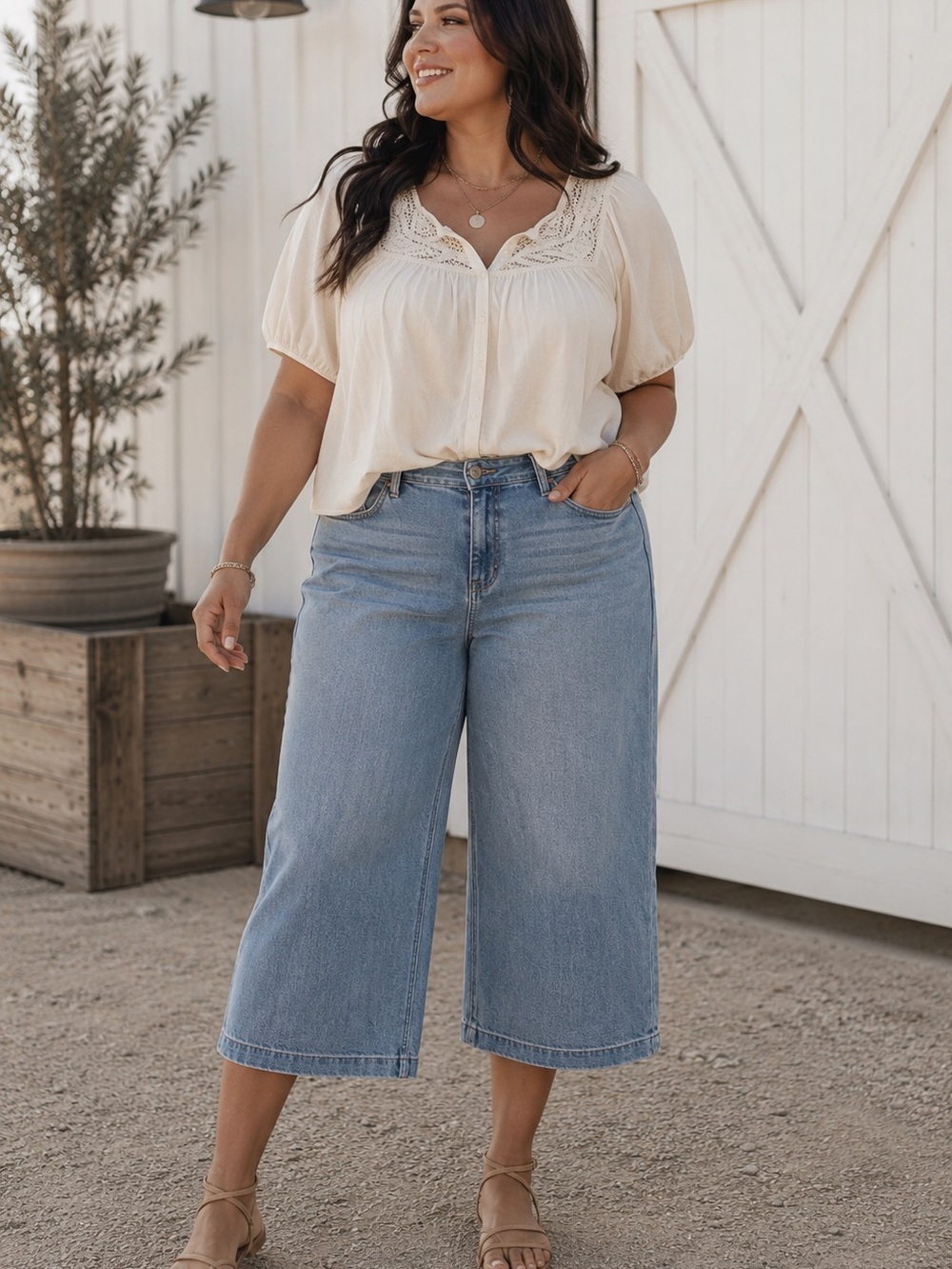 Chico's Trouser Crop Wide Leg Jeans Light Wash Size 14 Cropped Denim Casual